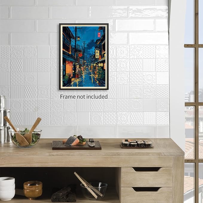 Podafu Japanese Tokyo Tea House Canvas Wall Art - 10L" x 8W" - Unframed - Traditional Japanese Art - Nature - Bedroom, Living Room, Kitchen, Office