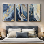 Large Framed Blue and Gold Abstract Wall Art for Living Room, 3 Piece Modern Canvas Prints Paintings Artwork for Walls, Luxury Marble Abstract Pictures for Bedroom Dining Office Wall Decor 24x36 In