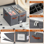 2 Pack Shoe Organizer for Closet, Foldable Shoe Storage Organizer with Adjustable Dividers and Clear Cover, Stackable Fabric Closet Shoe Organizer Storage Box Fits 16 Pairs, Gray