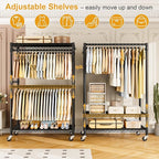 P4 Plus Rolling Clothes Rack Heavy Duty, Clothing Racks for Hanging Clothes, Free Standing Garment Racks with Wheels, Portable Closet Rack 45''W × 20.5''D × 80.5''H, Max Load 570 Lbs, Black