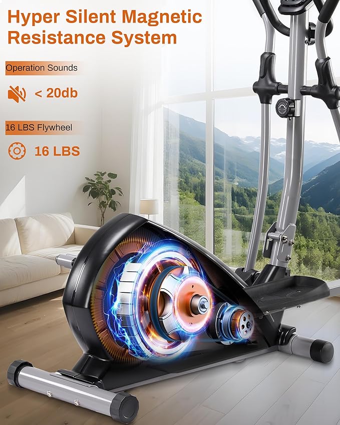 ECHANFIT Elliptical Exercise Machine with 16 Resistance Levels, Hyper-Quiet Magnetic Elliptical Machine for Home with 15.5" Stride, Backlit LCD Monitor, App Bluetooth, Pulse Sensor