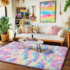 Rainbow Rug for Living Room, 8x10 Area Rug for Cute Girls Room, Bedside Indoor Floor Fluffy Shag Carpet, Plush Soft Rug for Bedroom Nursery Dorm Home Decor