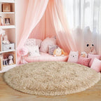 3'x3' Beige Round Rug for Bedroom, Ultra Soft Fluffy Circle Rug for Kids Girls Boys Room, Cute Small Shag Rugs for Living Room Playroom Tent Castle Home Decor Rug