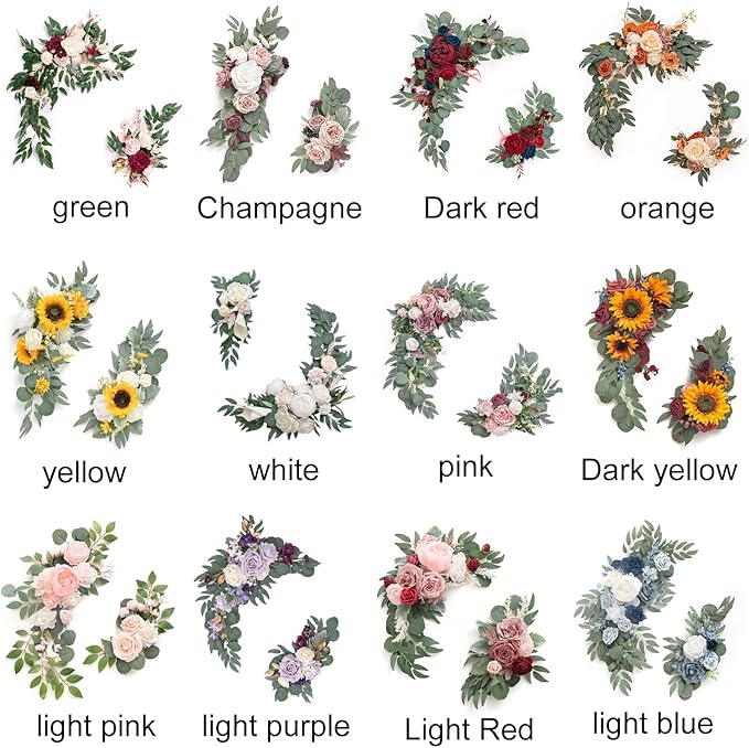 CDQL 2Pcs Wedding Welcome Sign Floral Decoration, Artificial Flower Swag for Wedding Ceremony and Reception Arrangement (Dark Red)