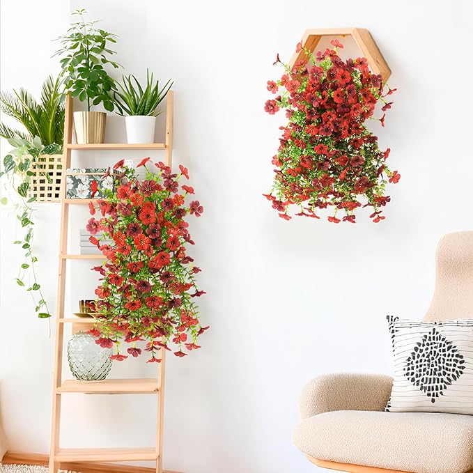 INQCMY 2Pcs Artificial Fake Hanging Flowers for Outdoors UV Resistant Artificial Plants for Spring Summer Decor Look Real Faux Flowers for Outside Home Planter Porch Patio Decor