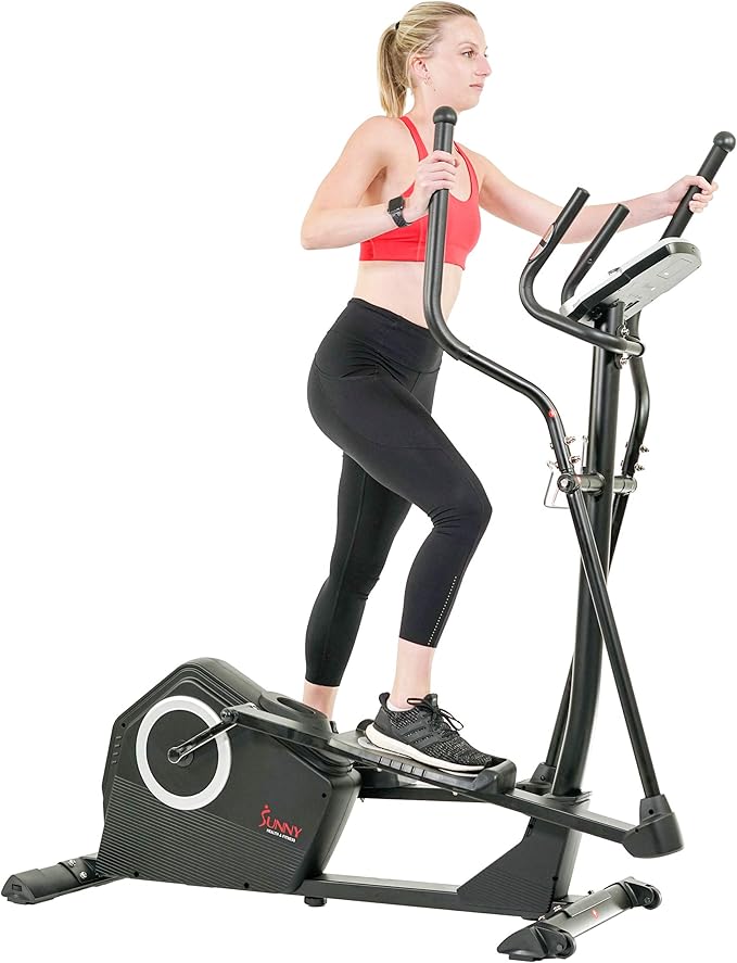 Sunny Health & Fitness Upright Elliptical Machine, Full Body Cardio Exercise with Adjustable Resistance, Arm and Leg Workout Machine, SunnyFit App via Bluetooth Optional Electro-Magnetic Resistance