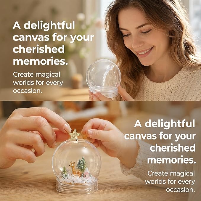 BESTOYARD 15 Pack DIY Clear Plastic Snow Globe Kit with Screw-Off Caps, Refillable Water Globes for Photo Inserts, Classroom Crafts, Teacher, Kids Crafts, Christmas Holiday Decor