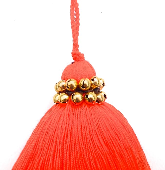 Tassellini Multi-Colored Layered Large Cotton Tassel with Hanging Loop for Furniture Décor, Home or Handbag Accessory (Red)
