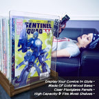 Patented Comic Book Storage Holder – Wooden & Acrylic Display Box/Case for Collectors – Organizer for Comics, Magazines & Books – Holds 150 Issues, 14.5x8 in (Dark Walnut)