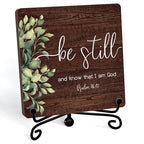 Inspirational Christian Desk Decor, Be Still And Know That I Am God Rutsic Sign, Desk Decorations For Office Home Living Room Bathroom, Eucalyptus Shelf Decor, Wooden Plaque With Stand (05)
