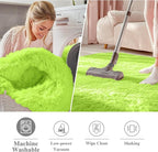 OLANLY Lime Green Round Rugs for Bedroom - Machine Washable, 8 ft Circle Area Rugs for Living Room, Soft and Fluffy Shaggy Carpet for Teen Girl and Boys, Nursery Rooms, Dorms, Home Decor Aesthetic