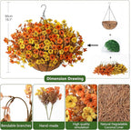 Artificial Fake Hanging Baskets Fall Flowers for Outdoors Autumn Decoration, 12 PCS Faux Daisy Silk Plants Outside UV Resistant Look Real Yard Patio Front Porch Balcony Home Decor (Orange Yellow)
