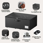 Dayacoco Underbed Storage with Wheels, 2 Pack Under Bed Storage Containers with Clear Lids, No Assembly Required 10.1 inch Rolling Under Bed Storage for Clothes, Blankets