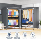 P8C Max Heavy Duty Clothes Rack（With Extended Width Design） Rolling Clothing Racks for Hanging Clothes with Lockable Wheels，51.2" W x 15.8" D x 80.5" H，Load 700LBS，Black Rack with Grey Cover