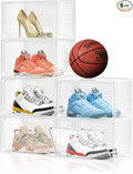 6 Pack Shoe Cases for Sneakers Transparent Shoe Storage Box Hat Display Case Stackable Storage Bins for Closet with Magnetic Door, Size 12