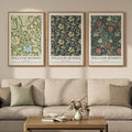 Large Framed William Morris Green Wall Art Set of 3, Vintage Floral Canvas Picture Paintings for Walls, Rustic Botanical Floral Artwork Prints for Living Room, Bedroom, Dining Room, Hallway, Office Wall Decor, Total Size 30x60 In