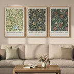 Large Framed William Morris Green Wall Art Set of 3, Vintage Floral Canvas Picture Paintings for Walls, Rustic Botanical Floral Artwork Prints for Living Room, Bedroom, Dining Room, Hallway, Office Wall Decor, Total Size 30x60 In