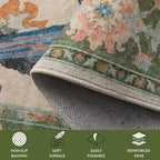 Lahome Botanical Birds Washable Green Rugs for Living Room, 8x10 Dining Room Rugs for Under Table, Large Vintage Indoor Floor Carpet for Bedroom Home Office (8x10ft,Green)