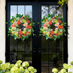 Spring Wreaths for Front Door Outside 24 Inch Luxury Summer Wreath with White Rose Flowers,Pink Dahlia & Green Hydrangeas,Lush Greenery Spring Front Door Wreath for Home,Wall,Porch Decor