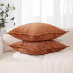 HPUK Chenille Throw Pillow Covers 18x18 Set of 2, Soft Textured Decorative Pillow Covers for Couch Sofa Living Room Bedroom, Orange