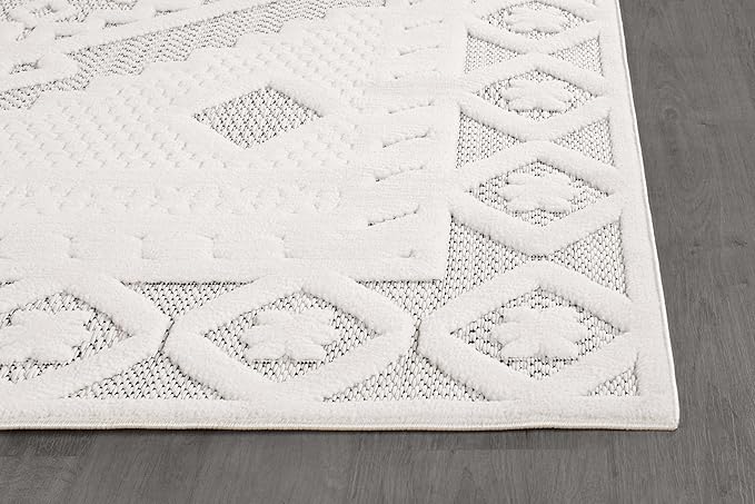 Modern Micro Loop Indoor Runner Rugs for Living Room Bedroom Kitchen Geometric Trellis White 2x7 Luxury Durable Low and High Pile Non-Shedding Stain Resistant Soft Area Carpet 2 x 7