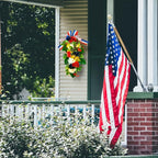 YULETIME 24" Pre-lit Decorative Teardrop Swag, Battery Operated Patriotic Theme Swag with Fairy Lights, Red, White & Blue Roses, Lilac Flowers, Green Leaves (Red White & Blue)