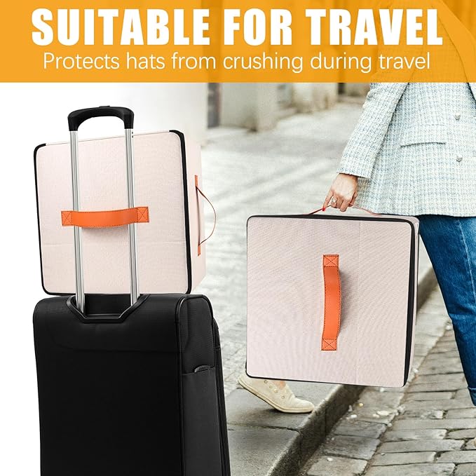 Upgraded Hat Storage Box for Women & Men,Closet Hat Boxes Organizer Bag with Dustproof Lids,Cowboy Hat Box,Hat Carrier Case For Travel