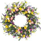LLZLL Spring Wreath 22 inch Indoor Summer Wreaths Artificial Spring Wreaths for Front Door, Tulip Wreath with Daisy and Lavender for Home Holiday Decor
