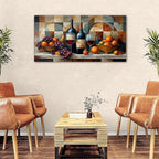 AIYISU Abstract Kitchen Wall Art Geometric Wall Decor Red Wine Glass Fruits Canvas Prints Pictures Rustic Farmhouse Still Life Painting Wine Bar Art for Dining Room Restaurant Home Decorations 24x48