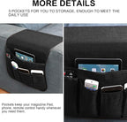 Sofa Armrest Organizer Non-Slip Remote Control Holders for Recliner Couch Chair Armchair Caddy with 5 Pockets for Table,Cell Phone,Ipad,Magazines,Books (Black, 13 x 35 Inch)