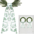 Green Wreath Sashes for Front Door - 2 Pcs Greenery French Toile Sash for Wreath Garland Indoor Outdoor, Rustic Wreaths Sash for Embroidery Monogram Farmhouse