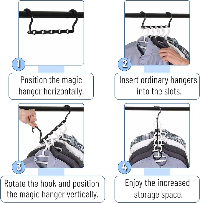 Mr. Pen- Space Saving Hangers for Clothes, 16 pcs, Black, Plastic Multi Clothes Hangers Space Saving, 5 Slots, 360° Rotating Hooks (Pack of 2)