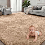 Fluffy 4x6 Area Rugs for Living Room Bedroom: Ultra Soft Shag Rug Non-Slip Non-Shedding Small Plush Bedside Rug Indoor Floor Carpets for Kids Room Playroom Entryway Nursery Dorms Home Decor Beige