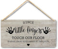Wall Pediments Shoes Off Sign,Shoes Off Sign for Front Door,Since Little Fingers Touch Our Floor Door Sign,Shoes Off Hanging Welcome Sign for Front Door,12x6 Inches，Wood Grain-6