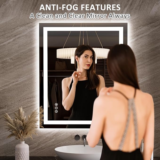 LOAAO 35.4"x29.9" LED Mirror for Bathroom, Lighted Bathroom Mirror with Lights, Anti-Fog, Dimmable, Memory Function, Clear Reflection