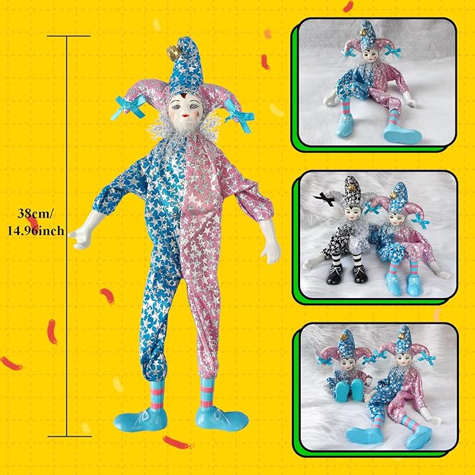 Maxyoung 14 Inch Porcelain Clown Doll Vintage Dolls Figurine, Collectible Figure, Hand Painted Toy, Christmas Halloween Birthday Gift, Twisted Body