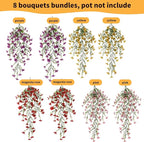 Artificial Hanging Flowers for Outdoors, 8 Pcs Fake Plant for Spring Summer Decoration, UV Resistant Realistic Silk Faux Flowers Outside Indoor Planter Porch Patio Balcony Yard Decor
