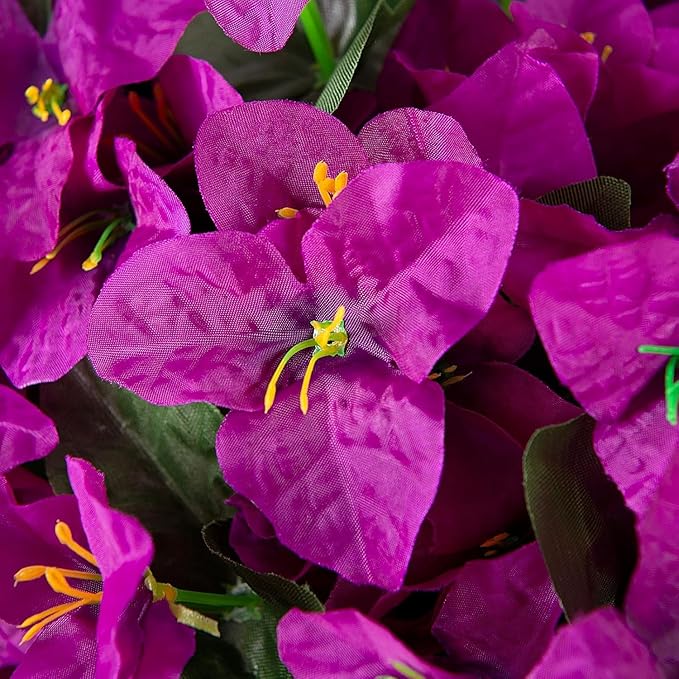 Artificial Flowers Faux Plants for Outdoors Spring Summer Decor, 6 Bundles Fake Bougainvillea Silk Flowers UV Resistant Realistic for Outside Planter Porch Patio Garden Home(Purple)