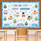 Christian Christmas Bulletin Board Decorations Set - Religious Classroom Decor - God Made Me Unique Snowflake Snowman Cutouts for Xmas, Winter Holiday School Wall Decor