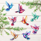 2D Bird Acrylic Hanging Ornament - 8Pcs Flying Birds Christmas Tree Ornaments, Xmas Tree Ceiling Pendants with Lanyard Rearview Mirror Window Charms Gift for Men Women (Hummingbird 1)