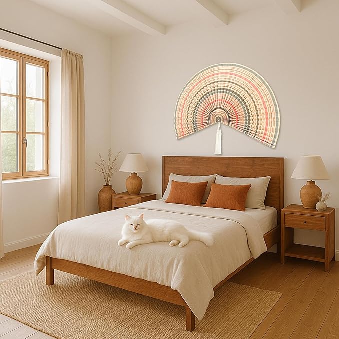 Chicvillage Fan Decorations 60", Giant Fan Wall Decor for King Bed, Large Wall Fan Bamboo Handwoven Art, Big Aesthetic Hanging, Hook Included (Boho)