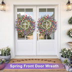 LZNPA 26 Inch Large Lavender Wreath for Front Door Greenery Summer Spring Wreaths for Front Door Wreaths for Front Door All Seasons for Wedding Farmhouse Wall Porch Window Decor(Red Pink Lavender)