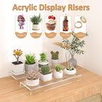 Sezanrpt Acrylic Shelf Riser 12x3.9x1 pack of 2, Clear Display Shelf 12” for Shoes, Glasses, Plants, Home Decors, Perfume, 12x3.9x1 Inch