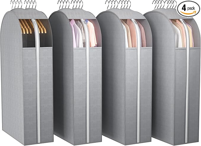 10" Gusseted Garment Bags for Hanging Clothes with Clear Window, 40" Suit Bags for Open Closet Storage, Clothing Cover for Coat, Dress, Jacket, Shirt, Fur Wardrobe Protector, 4 Packs
