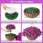 Artificial Hanging Flowers with Basket, Faux Silk Petunias Flower Arrangement, Coconut Lining with Morning Glories Fake Plants Patio Garden Porch Deck Spring Summer Decor(Lotus and Fuchsia)