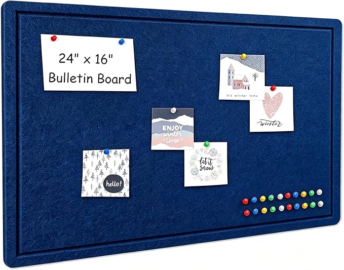 Cork Board Alternative, Decorative Foldable Felt Bulletin Board 24 * 16 Inches, Alternative Photo Board Self-Adhesive Vision Board, Decorative Pin Board (Rectangle Dark Blue)