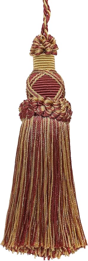 DÉCOPRO 5 1/2" (14cm) Key Tassel 4" (10cm) Loop with Criss Cross Design (Style# KTIC) Burgundy Gold Red Multicolor #1253 (Carmine Red Yellow Gold Dark Red) Set of 2