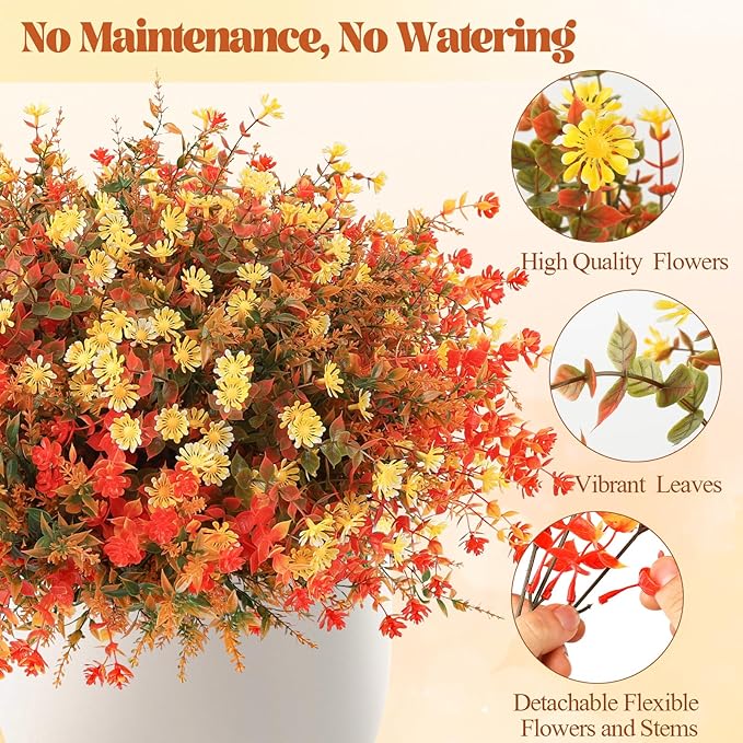 MACTING Fall Artificial Flowers for Outdoors 24 Bundles Faux Mums Outdoor Plants UV Resistant Fake Plastic Greenery Shrubs for Planters Garden Patio Porch Balcony Outside Autumn Thanksgiving Decor