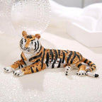Hand Painted Trinket Box for Home Decor Accents, Enamel Hinged Jewelry Box for Bookshelf Office Table Desk Decoration, Classical Figurine Collectible Keepsake Animal Sculptures (Lying Tiger)