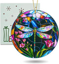 Dragonfly Christmas Ornaments Round Stained Glass Effect Acrylic Dragonfly Ornament for Tree Hanging, Christmas Theme Gift Set for Gifts Lovers, Ornament Wall Art, Thanksgiving Gift